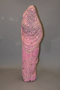 Silk Georgette Heavy Embroidered Flamingo Pink Saree
