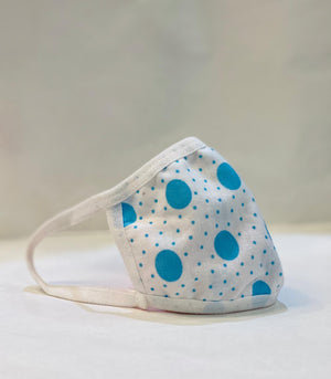 Kid's Cotton Unisex On White Blue Polka Dots Printed Cloth Face Masks