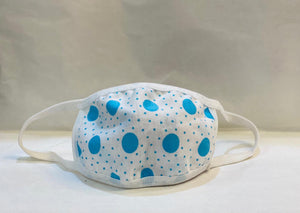 Kid's Cotton Unisex On White Blue Polka Dots Printed Cloth Face Masks