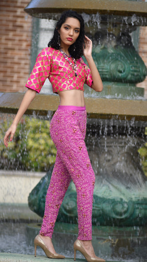 Silk Georgette  Baby Pink Fully Embroidered  pants