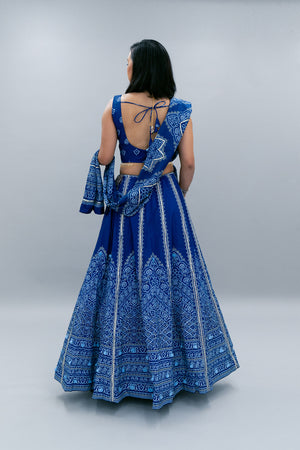 Cotton Silk Bandhani Style Printed Sapphire Blue Lehenga Set