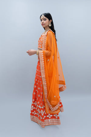 Silk Tiger Orange Gotta Patti Work Embroidered Lehenga Set
