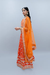 Silk Tiger Orange Gotta Patti Work Embroidered Lehenga Set