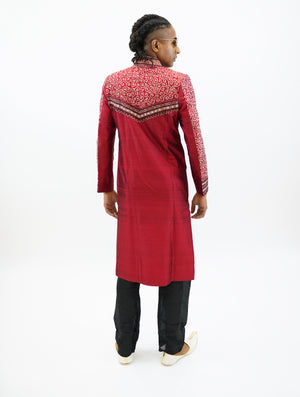 Silk Scarlet Red Heavy Embroidered Sherwani