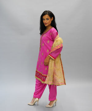 Embroidered Silk Frosted Tulip Pink Salwar Suit