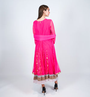 Silk Peachy Pink Embroidered Gown