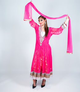 Silk Punch Pink Embroidered Gown