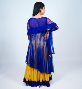 Blue, Silver And Gold Embroidery Silk Gown