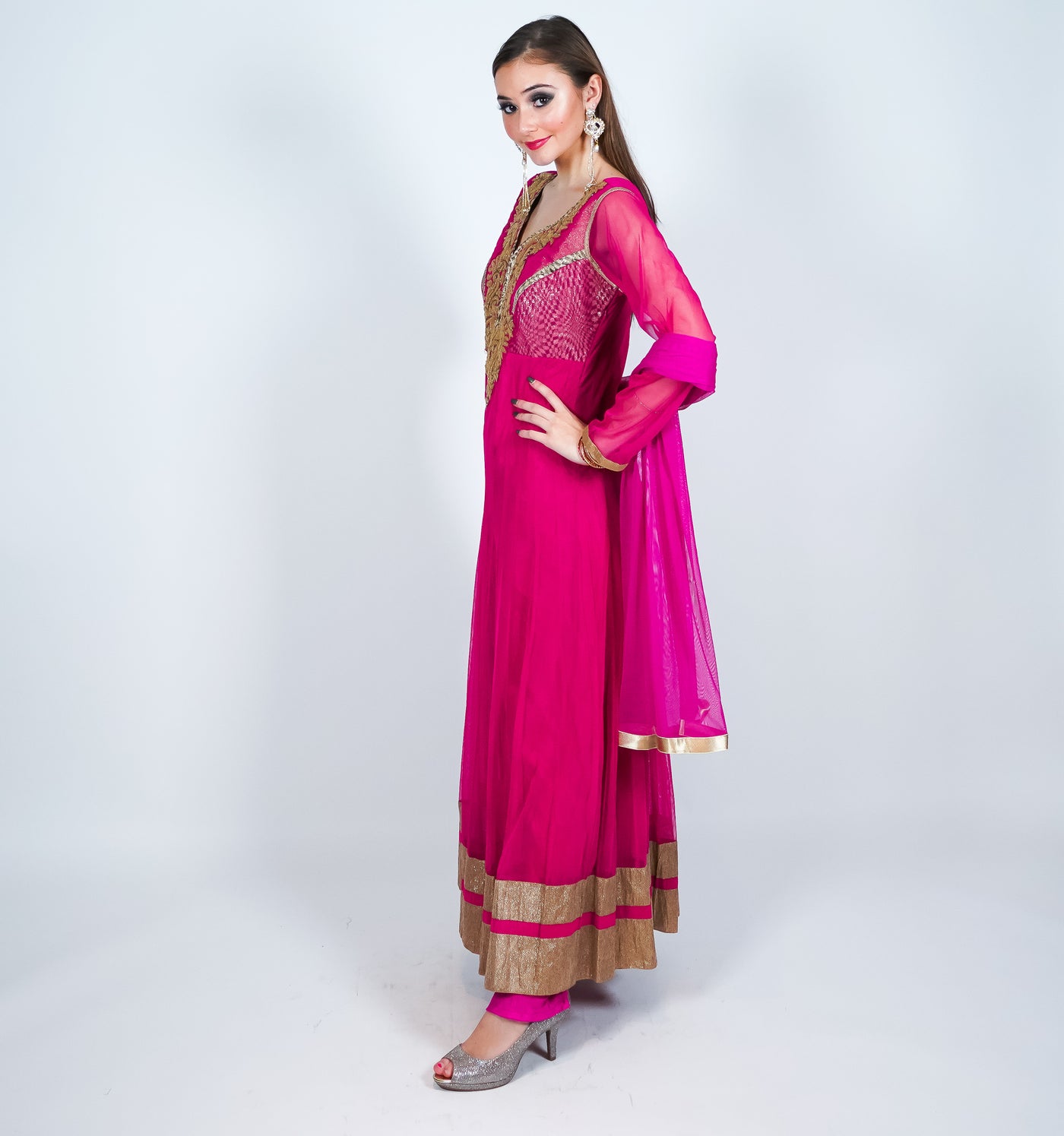 Designer Anarkali Suit - Pink Pure Viscose Jacquard Silk Anarkali Suit –  Empress Clothing