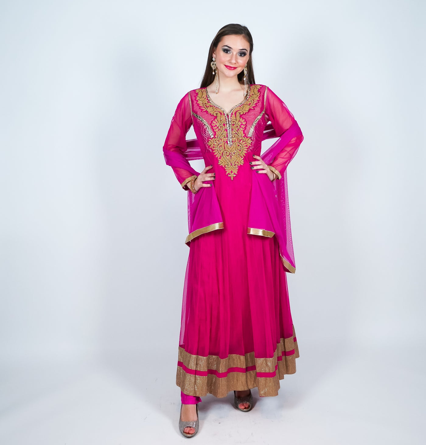 Buy Pale Pink Lucknowi Embroidered Designer Anarkali Suit In Uk Online