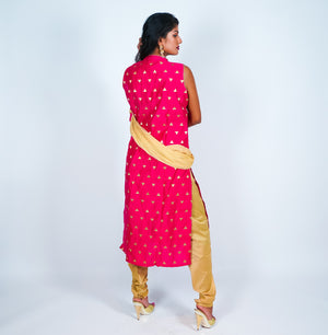 Pink with Gold Embroidery Silk Salwar Kameez