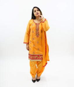 Cotton Silk Embroidered Apricot Orange Salwar Kameez