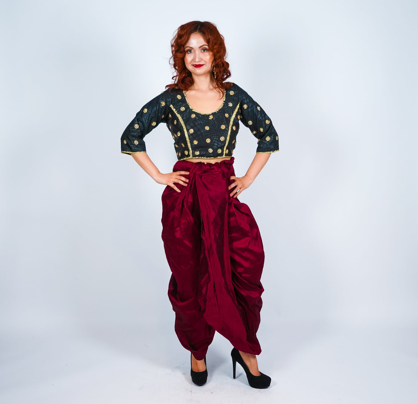 Designer Crop Top With Dhoti Pants Set For Women, Dhoti Suit Set, Indo  Western | eBay