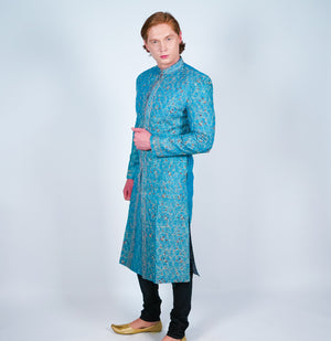 Baby Blue Embroidered Sherwani with Gold Accents