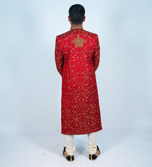 Crimson Gold Accents Embroidered Sherwani