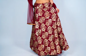 Silk Maroon Floral Brocade Skirt