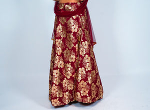 Silk Maroon Floral Brocade Skirt