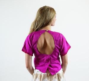 Formal Silk Embroidered Magenta Pink Long Crop Top