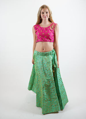 Silk Heavy Embroidered Paris Green Lehenga Skirt