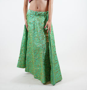 Silk Heavy Embroidered Paris Green Lehenga Skirt