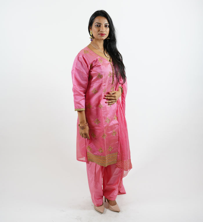 Silk Embroidered Watermelon Pink Salwar Kameez