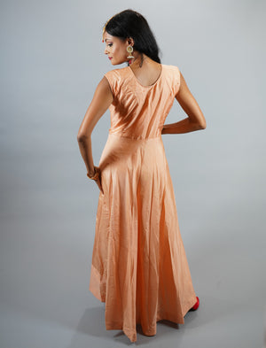 Silk Apricot Peach Embroidered Gown