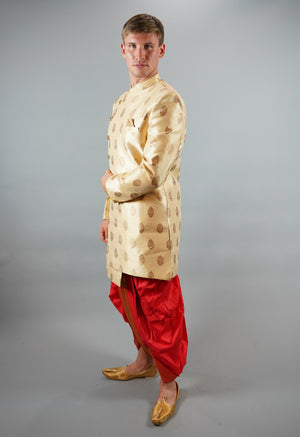 Silk Brocade  Royal Gold Bandhgala Long Sherwani / Jacket