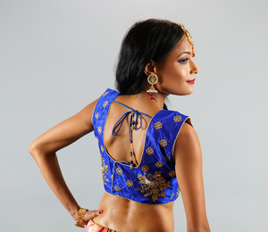 Formal Silk Persian Blue Embroidered Crop Top