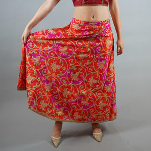 Silk Orange/Pink Two Tone Gold Trim Brocade Skirt