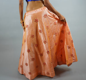 Silk Embroidered Light Tangerine Peach Lehenga Skirt