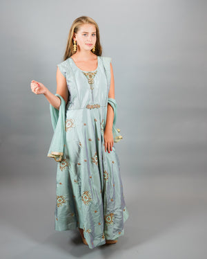 Silk Embroidered Carolina Blue Gown