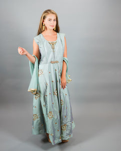 Silk Embroidered Light Tiffany Blue Gown