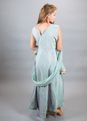 Silk Embroidered Carolina Blue Gown