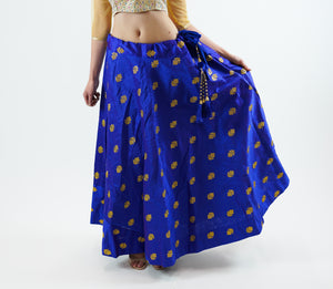 Silk  Embroidered Egyptian Blue Lehenga Skirt