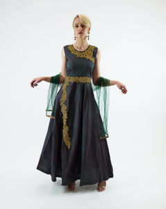 Silk Sea Green Embroidered Gown