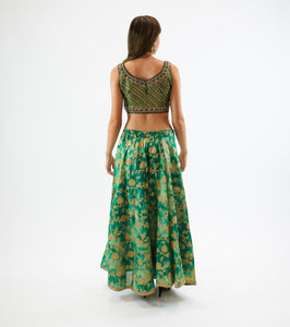 Silk Paris Green with Gold Trim Brocade Skirt