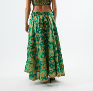 Silk Paris Green with Gold Trim Brocade Skirt