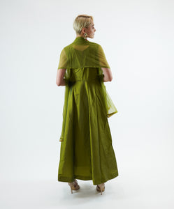 Silk Olive Green Embroidered Gown