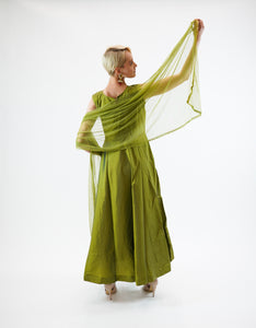 Silk Olive Green Embroidered Gown