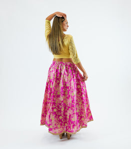Silk Pink Gold Trim Brocade Skirt