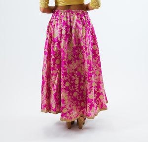 Silk Pink Gold Trim Brocade Skirt