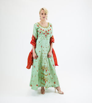 Silk Embroidered Emerald Green Gown