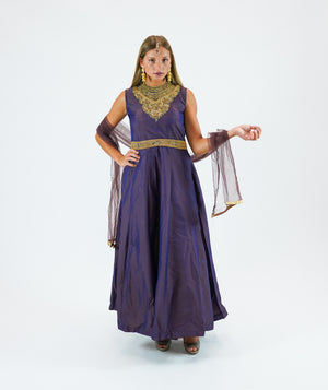 Silk Plum Purple Embroidered Gown