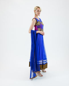 Embroidered Georgette Egyptian Blue With Golden Border Anarkali/Gown