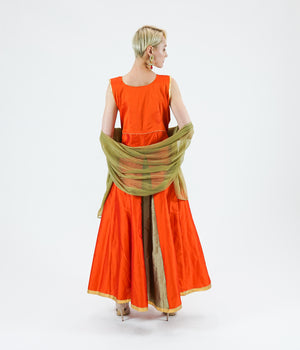 Silk Embroidered Tiger Orange Gown