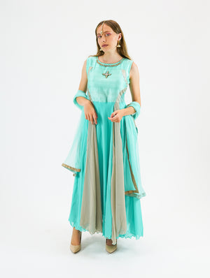 Silk Chiffon Turquoise Blue Gown