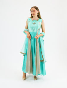 Silk Chiffon Turquoise  Gown