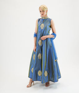 Silk Light Air-Force Blue Embroidered Gown