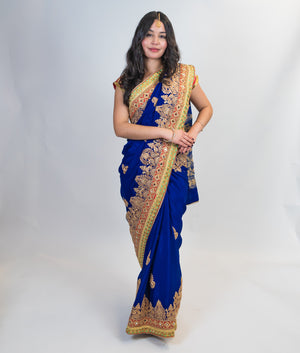 Blue with Zari Embroidery Formal Silk Saree