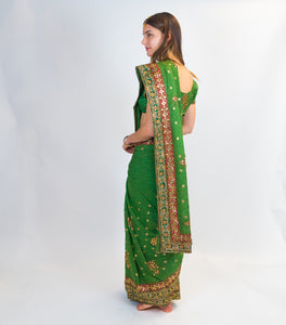 Silk Embroidered Green Saree